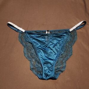 Victorias Secret Green Satin & Lace Cheeky Bikini Panty w/ Rhinestone Straps XL